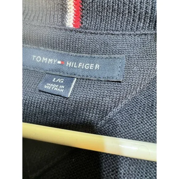 Tommy Hilfiger Sweater Mens Size Large Blue Casual 1/4 Zip Pullover Sweatshirt *